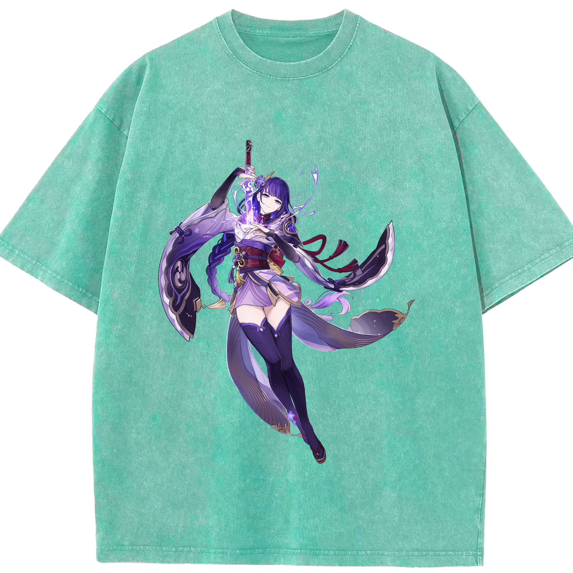 げんし神 雷電将軍 らいでんしょうぐん genshin Raiden Shogun 綿100% ヴィンテージ風 半袖Tシャツ（フロントプリント）